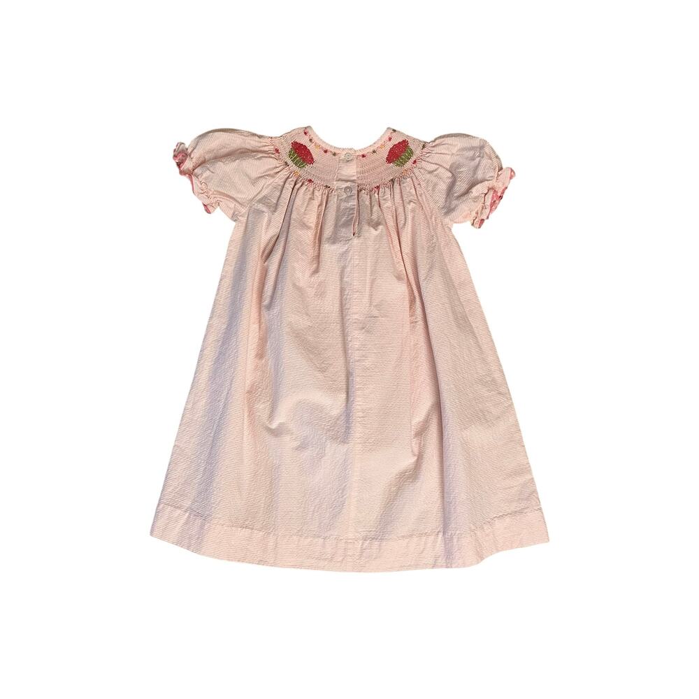 Silly Goose Hand Smocked Cupcake Pastel Pink Seersucker Dress Size 3 Cottage